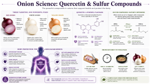 The onions health benefits nutrition are no exception: the combination of nutrients working together in whole food form creates synergistic effects that exceed what any single nutrient alone could produce.